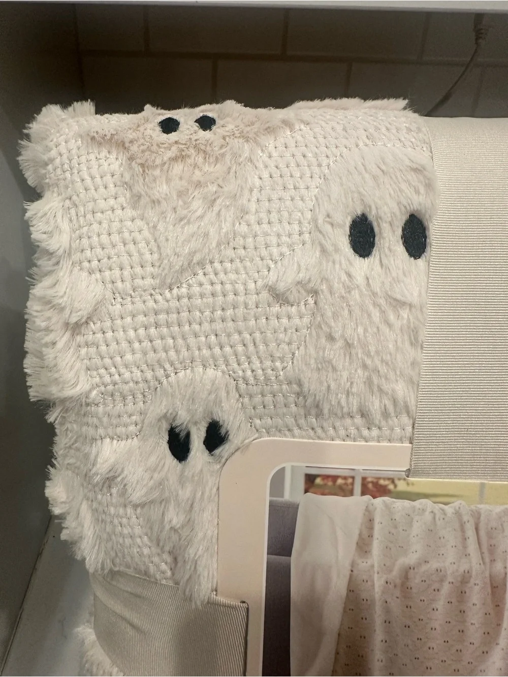 Viral TikTok White Embroidered Faux Fur Ghost Halloween Throw Blanket 60